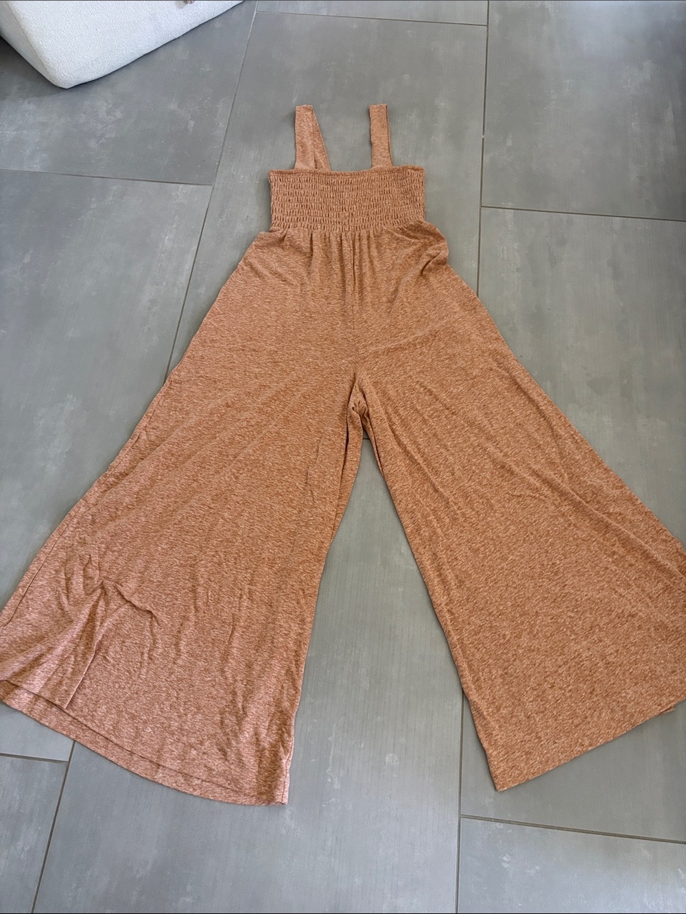 Free People Smocked Wide-Leg Jumpsuit in Rust Brown
